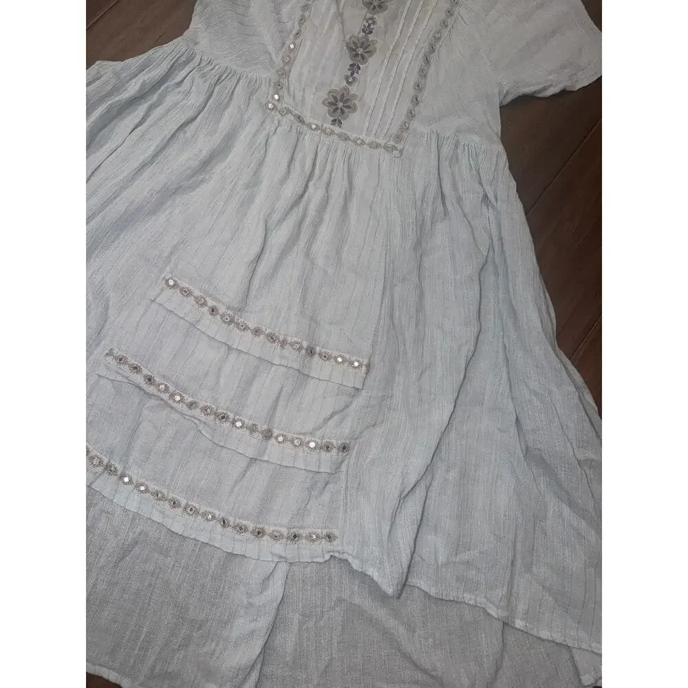 Free People Gauze Folk Embroidered Dress Medium